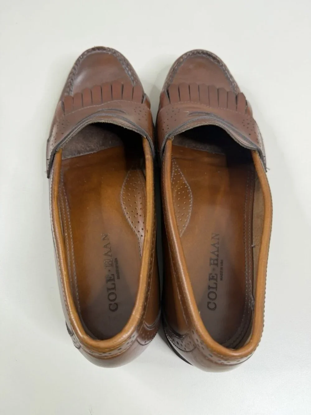 VTG Cole Haan Loafers Men 11 D Brown Leather Kiltie Slip On Dress Shoe EUC